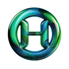 A Shiny Blue and Green Encircled Letter H Sign or Logo on a White Background