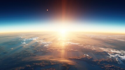 Wall Mural - Sunrise view of the planet Earth from space with the sun setting over the horizon