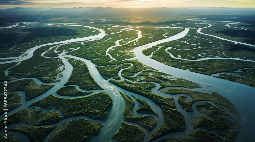 North Delta Ravines aerial photo of a river delta in the United States' Pacific Northwest ...