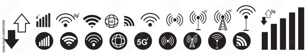 Wifi icon. Vector wi-fi signal black wireless icons set Stock Vector ...