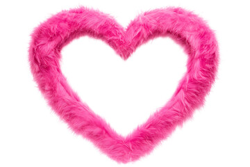 Wall Mural - heart shape pink fluffy picture frame isolated on transparent background - design element PNG cutout