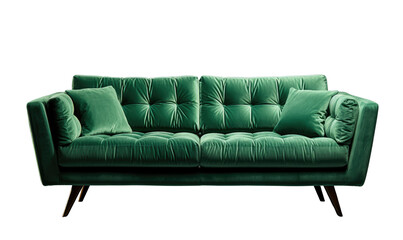 Wall Mural - A chic green two-seater sofa with button details and wooden legs.