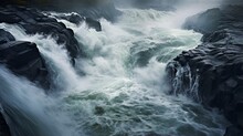Waves Of Water Of The River And The Sea Meet Each Other During High Tide And Low Tide. Whirlpools Of The Maelstrom