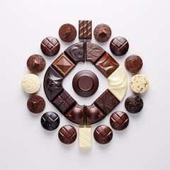 Sticker - A circle of chocolate pieces arranged in a circle. Generative AI.