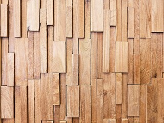 Wall Mural - Teak Wooden Block Wall Background.