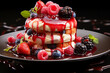 Waffle dessert with cream fruits in food photography style, ai generated