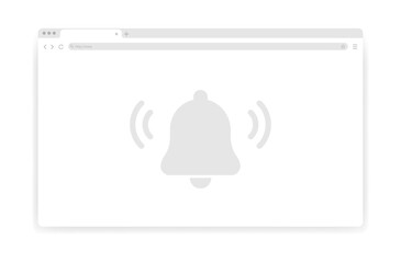 Wall Mural - mockup of a browser page with a bell. gray, large bell on the browser page. vector illustration