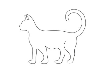 Wall Mural - Single continuous line drawing of cute cat. Isolated on white background vector illustration. Premium vector. 