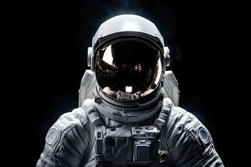 a white astronaut on a black background