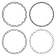 Set of decorative vintage openwork circle frames. Ornate round border on white background. Classic style tracery pattern. Vector illustration
