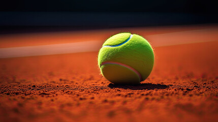 Wall Mural - Neon green tennis ball on clay court with defined texture