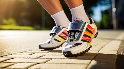 Wall Mural - Cyclist's colorful shoes on pedals