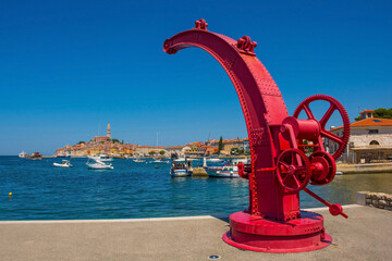 Wall Mural - An old boat crane just outside the historic centre of Rovinj old town in Istria, Croatia