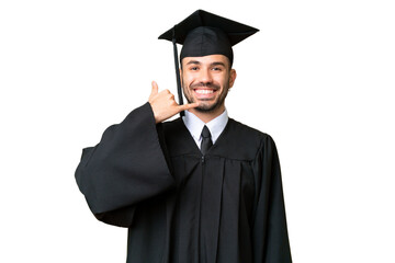 Wall Mural - Young university graduate man over isolated chroma key background making phone gesture. Call me back sign