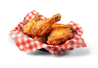 Fried chicken wings isolated on transparent background. Generative AI	