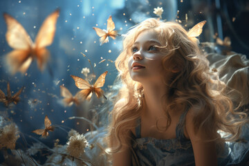 Wall Mural - a digital illustration of girls transforming into butterflies, embodying the concept of metamorphosi