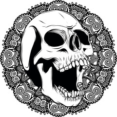 Sticker - vector illustration of outline human skull design