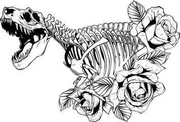 Poster - vector Tyrannosaurus Rex dinosaur skeleton outline illustration