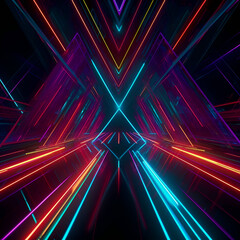 3d abstract background with neon lights and rays. 3d rendering