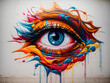 © Meeza - an eye that has been artistically colored with vibrant and bold graffiti