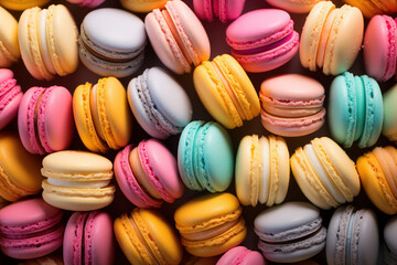 Wall Mural - Colorful macarons arranged in a gradient pattern, showcasing the delicate and precise nature of this French confectionery. Generative Ai.