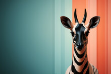 Okapi Icon, Featuring A Sleek And Stylish Okapi Profile Against A Pale Coral Background. This Design Offers A Modern And Sophisticated Touch, Suitable For Contemporary Branding.