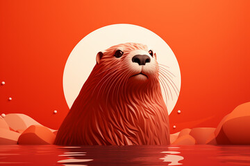 Aufkleber - A minimalist  Beaver icon, featuring a sleek and stylish Beaver profile against a pale coral background. This design offers a modern and sophisticated touch, suitable for contemporary branding.