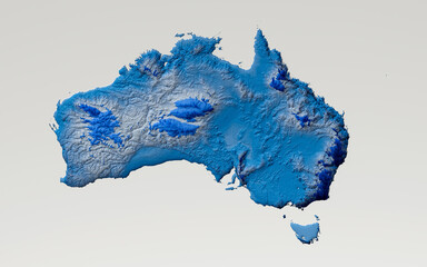 Wall Mural - 3d Blue And White Australia Map Shaded Relief Texture Map On White Background 3d Illustration