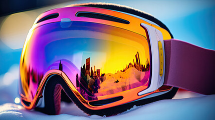 Wall Mural - Snowboarder's goggles snowy landscape reflection