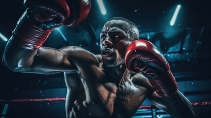 Canvas Print - Boxer delivering precise jab vibrant gloves