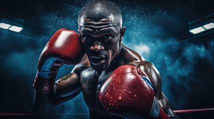 Canvas Print - Boxer delivering precise jab vibrant gloves