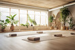  An eco-friendly yoga studio equipped with organic materials, embodying holistic wellness and sustainable practices in a natural ambiance.
