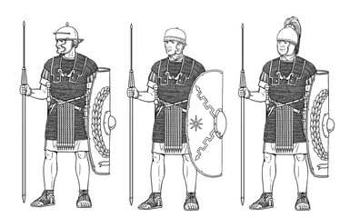 Wall Mural - Roman legionnaires before the battle. Historical drawing.