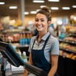 portrait of cashier in supermarket
