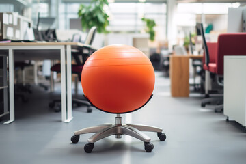 Sticker -  An image capturing an active sitting office chair equipped with a balance ball feature, situated in a wellness-focused workplace, promoting movement, health, and active working styles.
