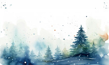 Watercolor Christmas Tree With Snow, Background For Design