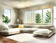 Watercolor of Contemporary lounge area with an AC 