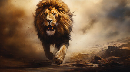 Poster - lion running towards the viewer