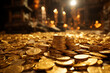 Gold coins on a table. Invest in gold. Saving physical gold. Saving. Gold. Business. Investment