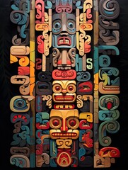 Totem Wall Art: Indigenous-Inspired Icons in Stacked Images