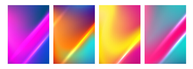 Leinwandbilder - Glowing lights. Futuristic abstract backgrounds with bright dynamic gradients. Blurred graphic templates with vibrant fluid colors. Vector illustration.