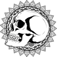 Sticker - vector illustration of outline human skull design