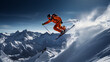 skier jumping on the slope in the mountains - wintersport. 