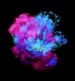 Fototapeta Psy - Blue and pink powder and bubbles explosion on black background