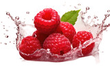 Fototapeta Kuchnia - Berry Burst: Raspberry with a Splash of Refreshment isolated on transparent background