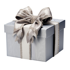 gray gift box with  ribbon