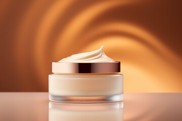 Cosmetic cream blank jar mock up on minimal background with waves