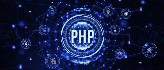 Business, Technology, Internet and network concept. PHP abbreviation. Modern technology concept. 3d illustration
