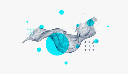The abstract wave is made in a frame style. Template for science and technology presentation. Hand drawn vector art.