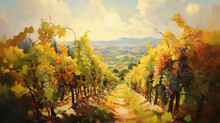 Landscape Of Vineyard Plantation. Winery Background